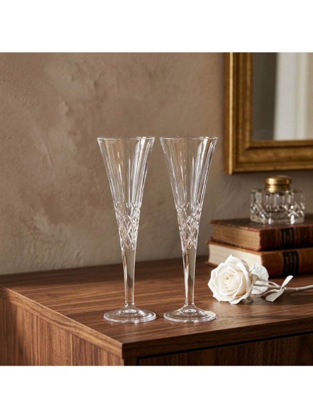 Waterford Crystal Wishes Happy Celebrations Champagne Toasting Flutes Pair Set o